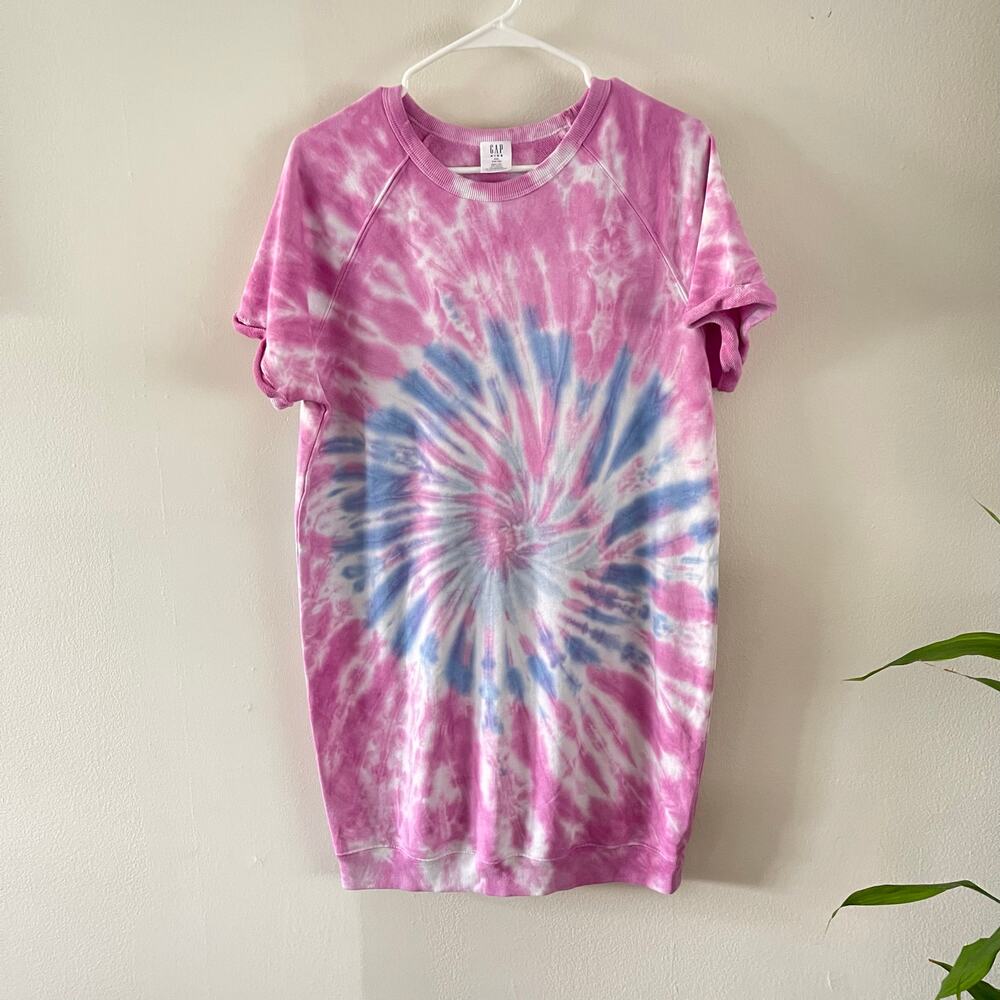 Gap Kids Girls XXL Tie Dye Sweatshirt Dress Pink Blue Casual Boho Sporty